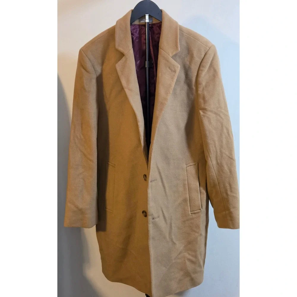 Michael Kors Mid-Length Single Breasted Camel Overcoat Mens 40R Wool Cashmere